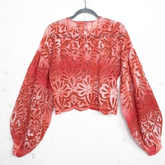 CONTINUUM Orange open eyelet balloon sleeve blouse - Picture 8 of 16